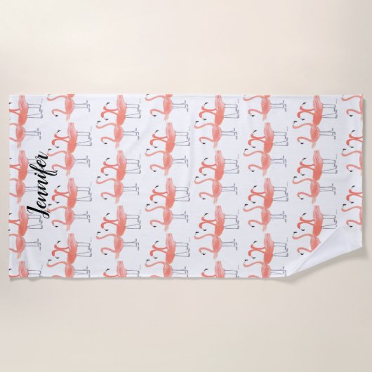 Roze flamingos Tropische vogelsoorten waterverf Strandlaken (Voorkant)