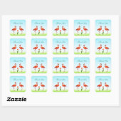 Roze Flamingo's & Tulp Bloem Bedankt Vierkante Sticker (Vel)
