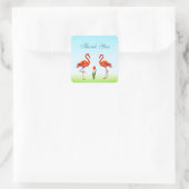 Roze Flamingo's & Tulp Bloem Bedankt Vierkante Sticker (Tas)