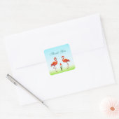 Roze Flamingo's & Tulp Bloem Bedankt Vierkante Sticker (Envelop)
