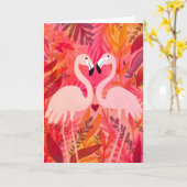 ROZE FLAMINGO's VALENTIJN Grappig en Whimsical Kaart (Gele Bloem)
