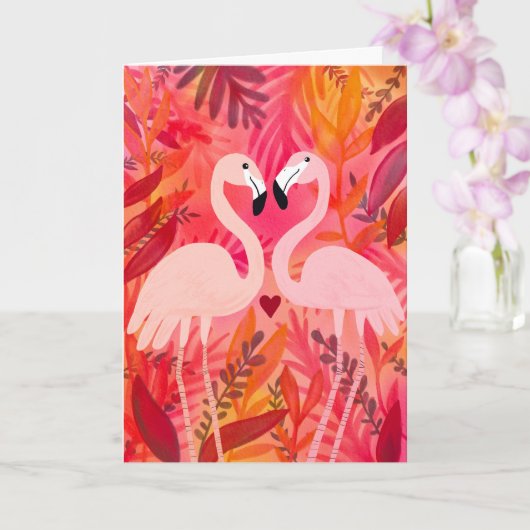 ROZE FLAMINGO'S VALENTIJN WIERD EN GRAPPIG KAART (Orchidee)
