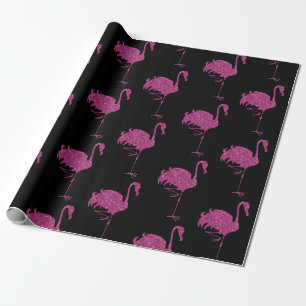 Roze flamingos verdraaid patroon op zwart cadeaupapier