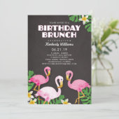 Roze Flamingo's Verjaardag Brunch Krijtbord Kaart (Staand voorkant)