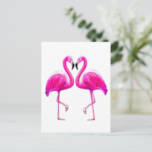 Roze Flamingo's Verliefd  Briefkaart (Staand voorkant)
