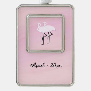 Roze Flamingo's Verzilverd Omlijst Ornament