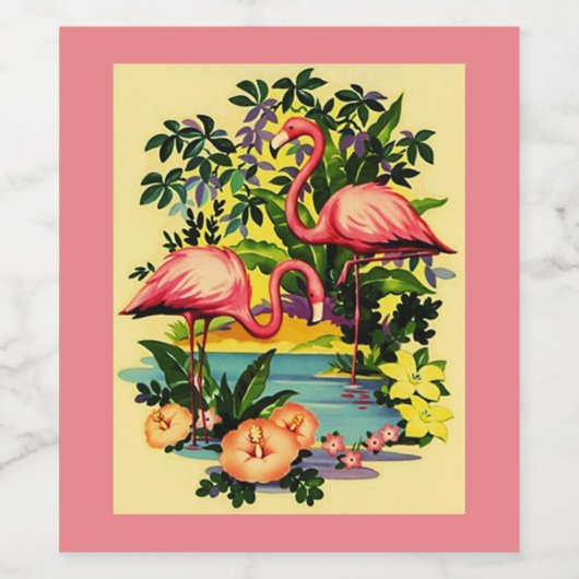 roze flamingo's vogels bloemenwijnlabels wijn etiket (Enkel label)