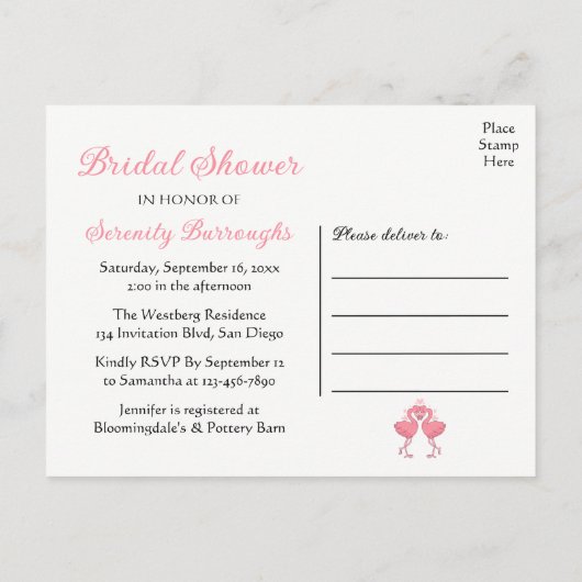 Roze Flamingo's Vrijgezellenfeest Tropische Zomer  Uitnodiging Briefkaart (Achterkant)