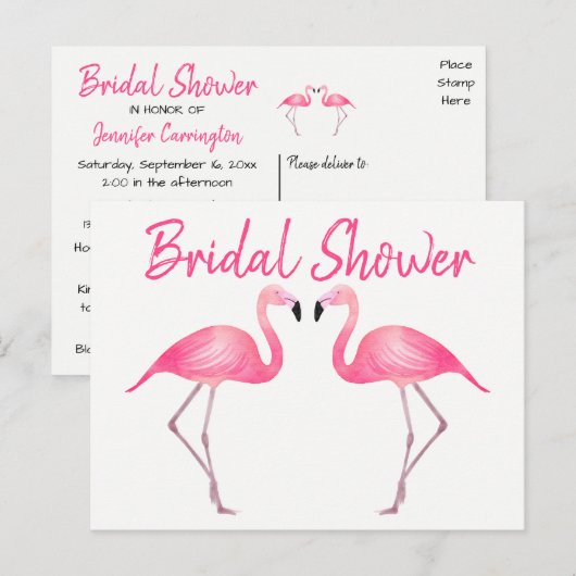 Roze Flamingo's Vrijgezellenfeest Tropische Zomer Uitnodiging Briefkaart (Voorkant / Achterkant)