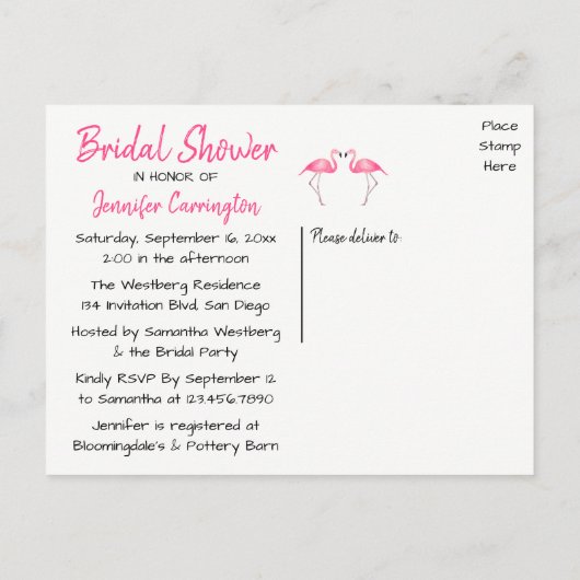 Roze Flamingo's Vrijgezellenfeest Tropische Zomer Uitnodiging Briefkaart (Achterkant)