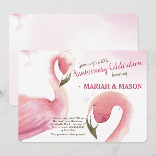 Roze Flamingos Wedding Jubileum Kaart (Voorkant / Achterkant)