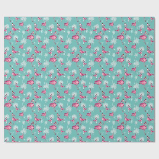 Roze flamingos White Palm Trees Kerstmis Cadeaupapier (Vlak)