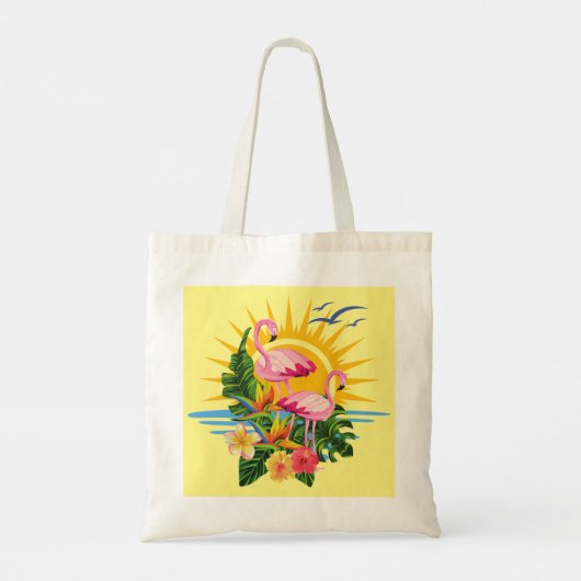 Roze Flamingo's Zonneschijn en bloemen Tote Bag (Achterkant)