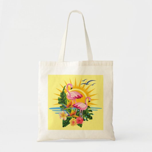 Roze Flamingo's Zonneschijn en bloemen Tote Bag (Voorkant)