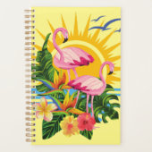 Roze Flamingo's Zonneschijn en tropische bloemen Planner (Voorkant)