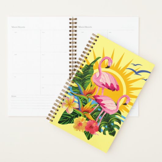 Roze Flamingo's Zonneschijn en tropische bloemen Planner (Display)