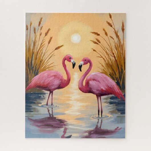 Roze Flamingo's Zonsondergang Dier Schilderij Legpuzzel (Verticaal)