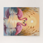 Roze Flamingo's Zonsondergang Dier Schilderij Legpuzzel (Horizontaal)