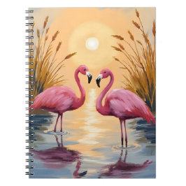 Roze Flamingo's Zonsondergang Dier Schilderij Notitieboek