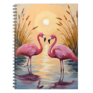 Roze Flamingo's Zonsondergang Dier Schilderij Notitieboek