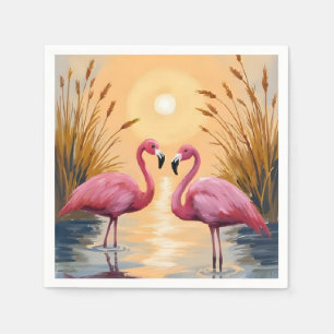 Roze Flamingo's Zonsondergang Dier Schilderij Servet