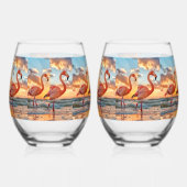 Roze flamingo's Zonsondergang Oceaan Tropische Luc Wijnglas Zonder Voet (Links)