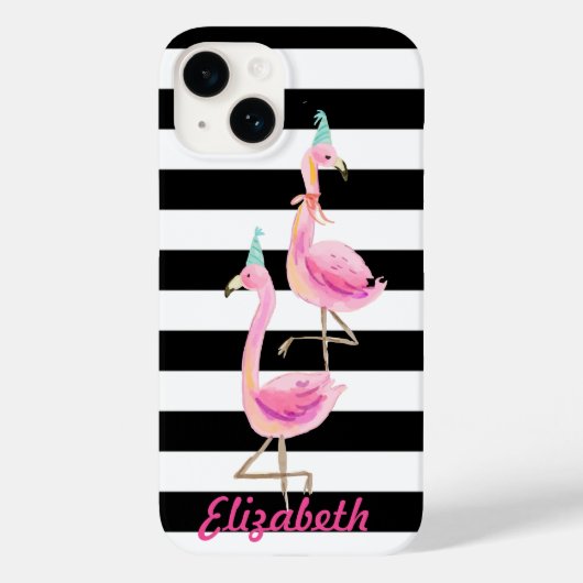 Roze Flamingo's, Zwart,Wit Strepen Case-Mate iPhone Case (Achterkant)