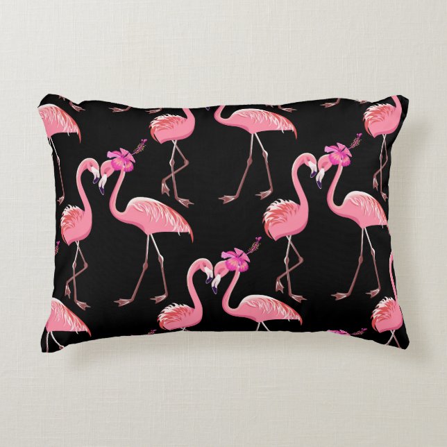 Roze Flamingo's: zwarte achtergrond  Accent Kussen (Voorkant)