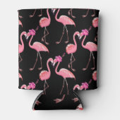 Roze Flamingo's: zwarte achtergrond  Blikjeskoeler (Voorkant)