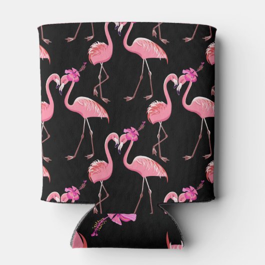 Roze Flamingo's: zwarte achtergrond  Blikjeskoeler (Achterkant)