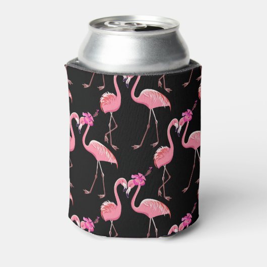Roze Flamingo's: zwarte achtergrond  Blikjeskoeler (Blikje Achterkant)