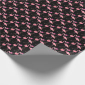 Roze Flamingo's: zwarte achtergrond Cadeaupapier (Hoek)