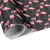 Roze Flamingo's: zwarte achtergrond Cadeaupapier (Rol Hoek)