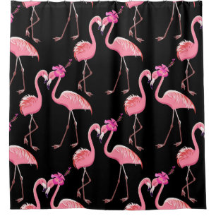 Roze Flamingo's: zwarte achtergrond Douchegordijn