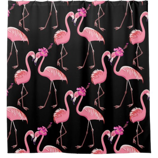 Roze Flamingo's: zwarte achtergrond  Douchegordijn (Voorkant)