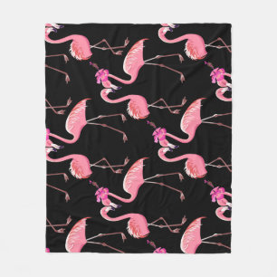 Roze Flamingo's: zwarte achtergrond  Fleece Deken