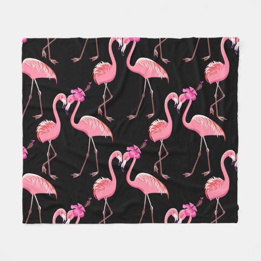 Roze Flamingo's: zwarte achtergrond  Fleece Deken (Voorkant (Horizontaal))