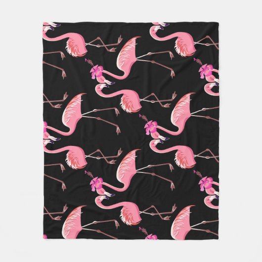 Roze Flamingo's: zwarte achtergrond Fleece Deken (Voorkant)