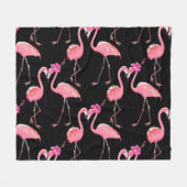 Roze Flamingo's: zwarte achtergrond Fleece Deken (Voorkant (Horizontaal))