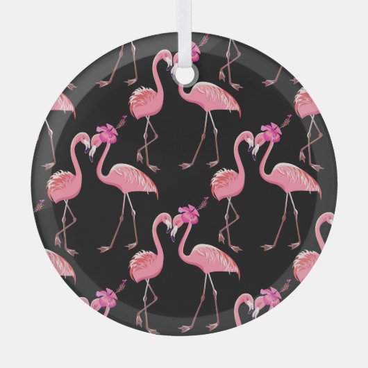 Roze Flamingo's: zwarte achtergrond  Glas Ornament (Voorkant)