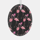 Roze Flamingo's: zwarte achtergrond  Glas Ornament (Voorkant Rechts)