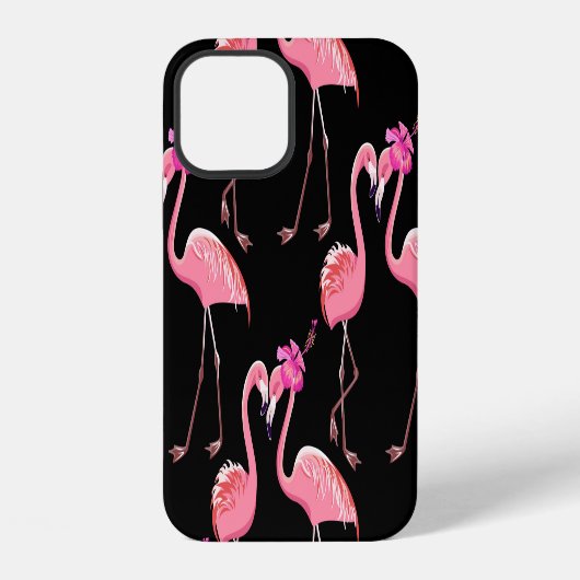 Roze Flamingo's: zwarte achtergrond iPhone Hoesje (Achterkant)