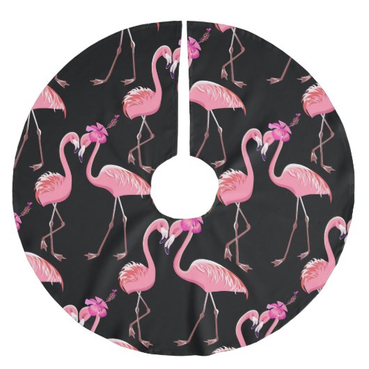 Roze Flamingo's: zwarte achtergrond Kerstboom Rok (Voorkant)