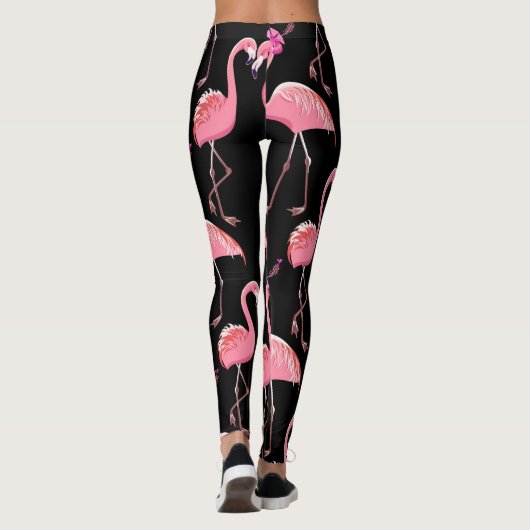 Roze Flamingo's: zwarte achtergrond  Leggings (Achterkant)