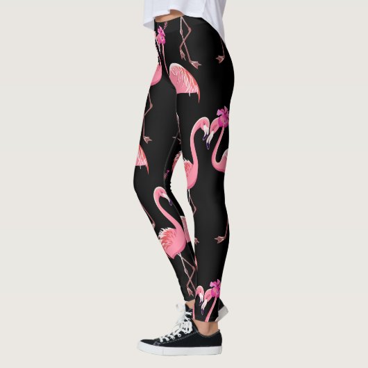 Roze Flamingo's: zwarte achtergrond  Leggings (Links)