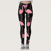 Roze Flamingo's: zwarte achtergrond  Leggings (Voorkant)