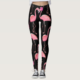 Roze Flamingo's: zwarte achtergrond  Leggings