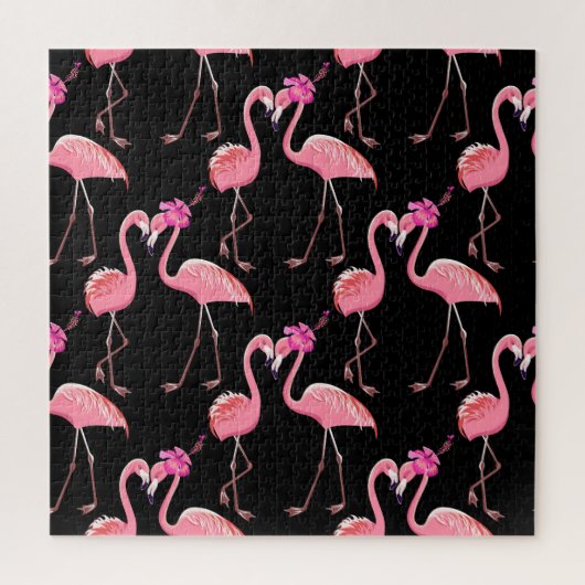 Roze Flamingo's: zwarte achtergrond Legpuzzel (Verticaal)