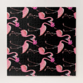Roze Flamingo's: zwarte achtergrond  Legpuzzel (Horizontaal)