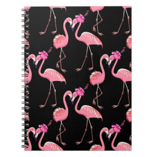 Roze Flamingo's: zwarte achtergrond Notitieboek